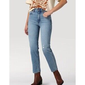 Wrangler Womens Wild West 603 Denim Jean High Rise Straight Distress Blue New